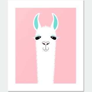 ALPACA LLAMA PORTRAIT ON EGGSHELL PINK Posters and Art